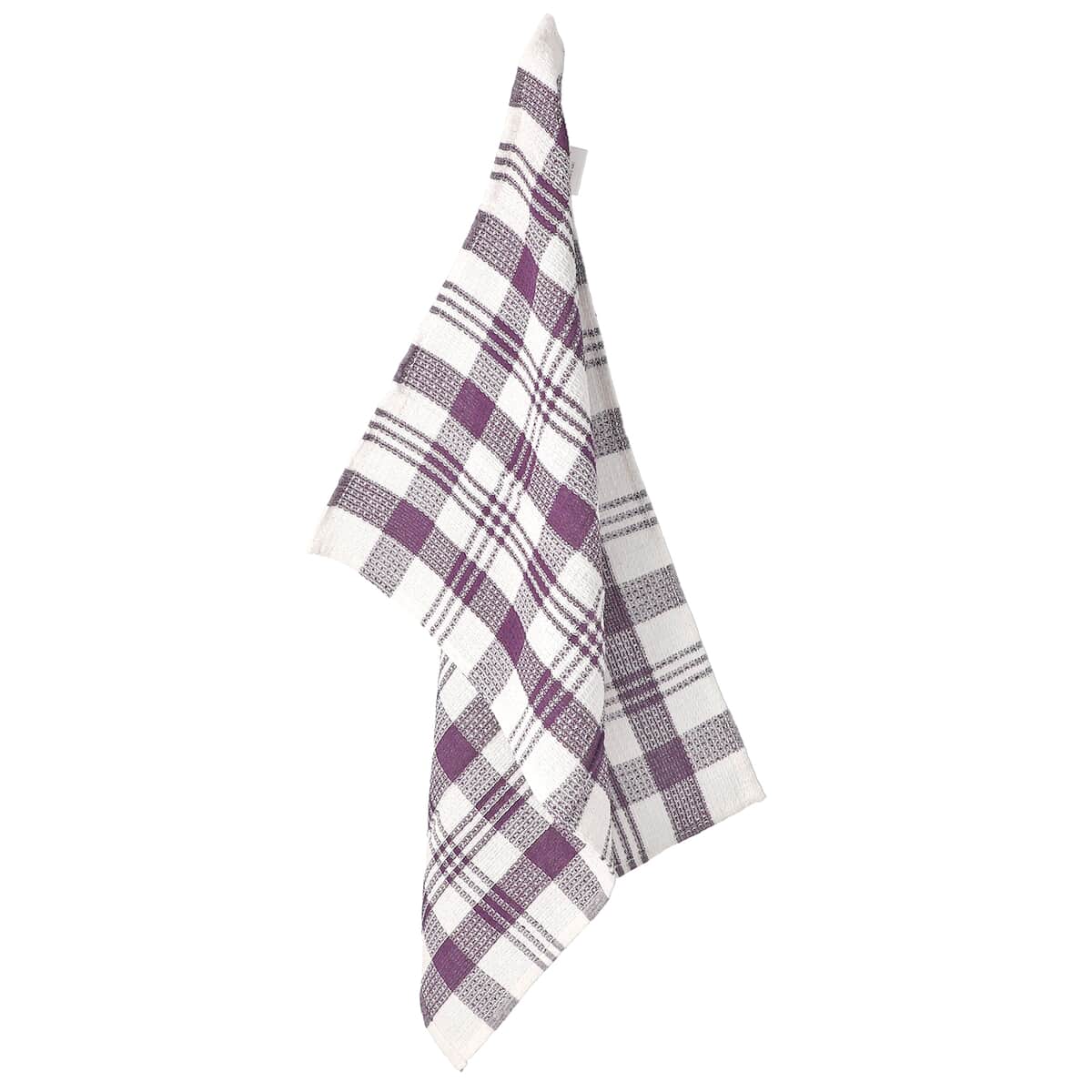 Set of 10 Purple Checked Cotton Kitchen Towels image number 4