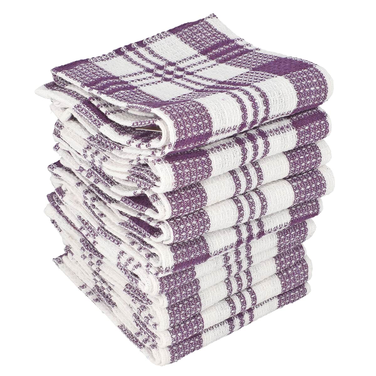 Set of 10 Purple Checked Cotton Kitchen Towels image number 5