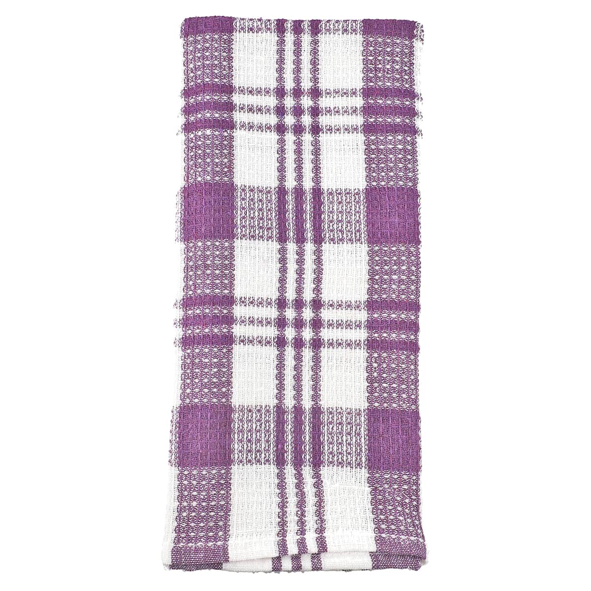 Set of 10 Purple Checked Cotton Kitchen Towels image number 6