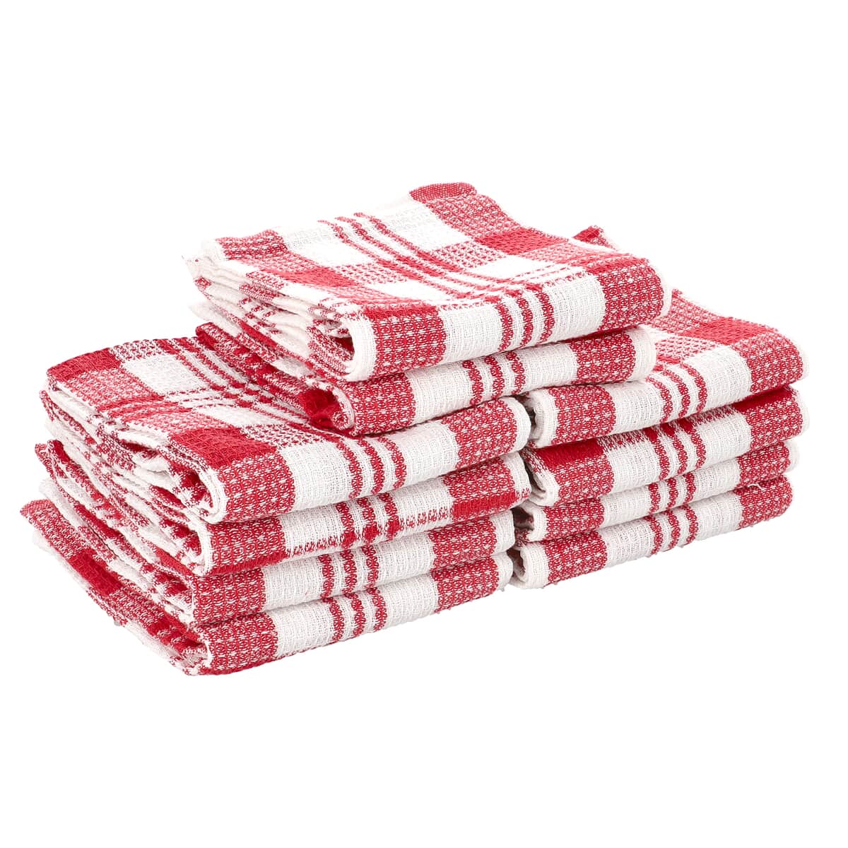 Set of 10 Red Checked Cotton Kitchen Towels image number 0