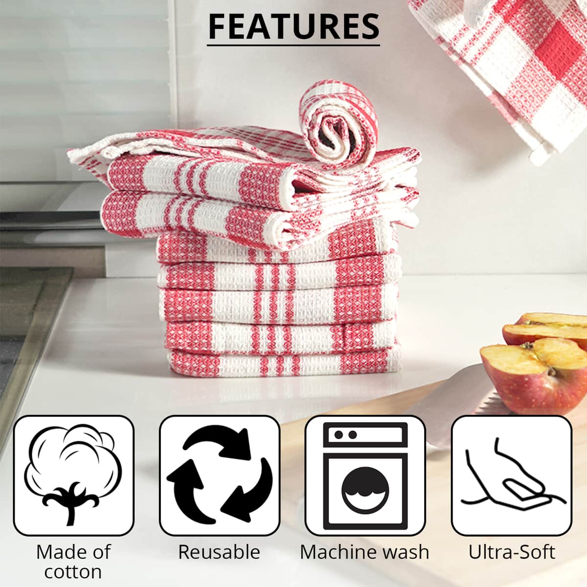 Set of 10 Red Checked Cotton Kitchen Towels image number 2