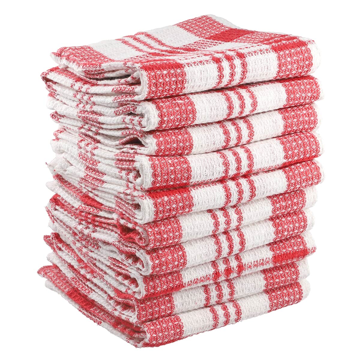 Set of 10 Red Checked Cotton Kitchen Towels image number 5