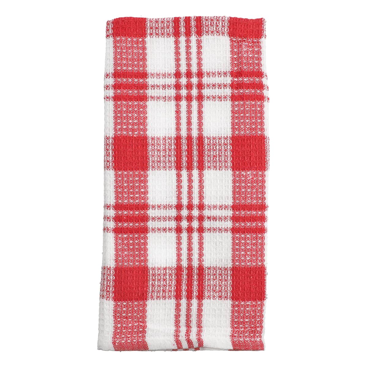 Set of 10 Red Checked Cotton Kitchen Towels image number 6