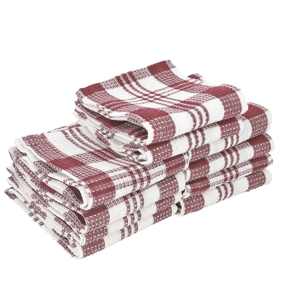 Set of 10 Wine Red Checked Cotton Kitchen Towels image number 0