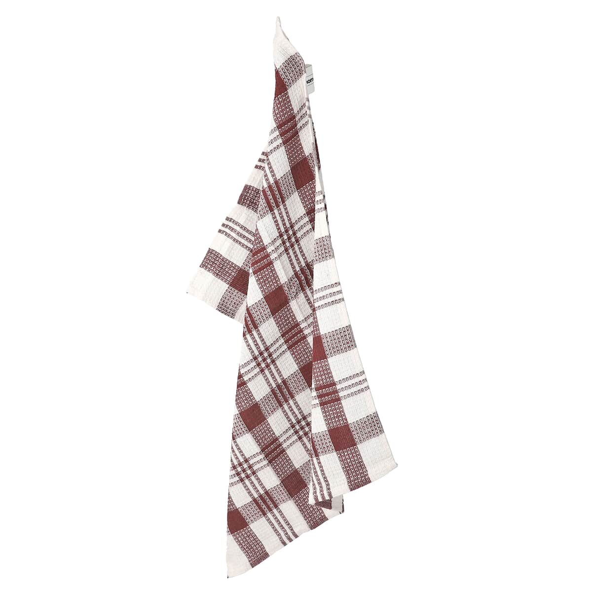 Set of 10 Wine Red Checked Cotton Kitchen Towels image number 4