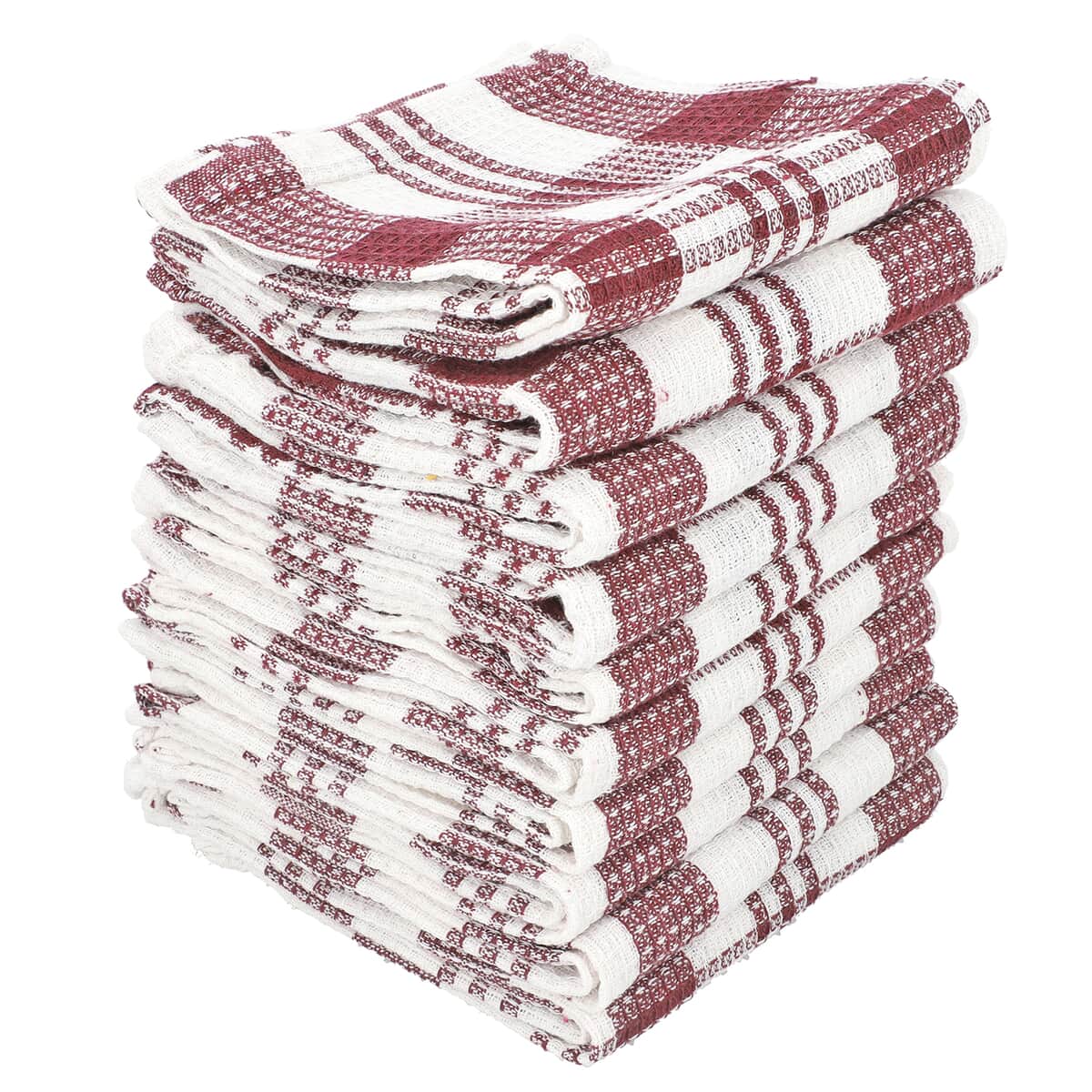 Set of 10 Wine Red Checked Cotton Kitchen Towels image number 5