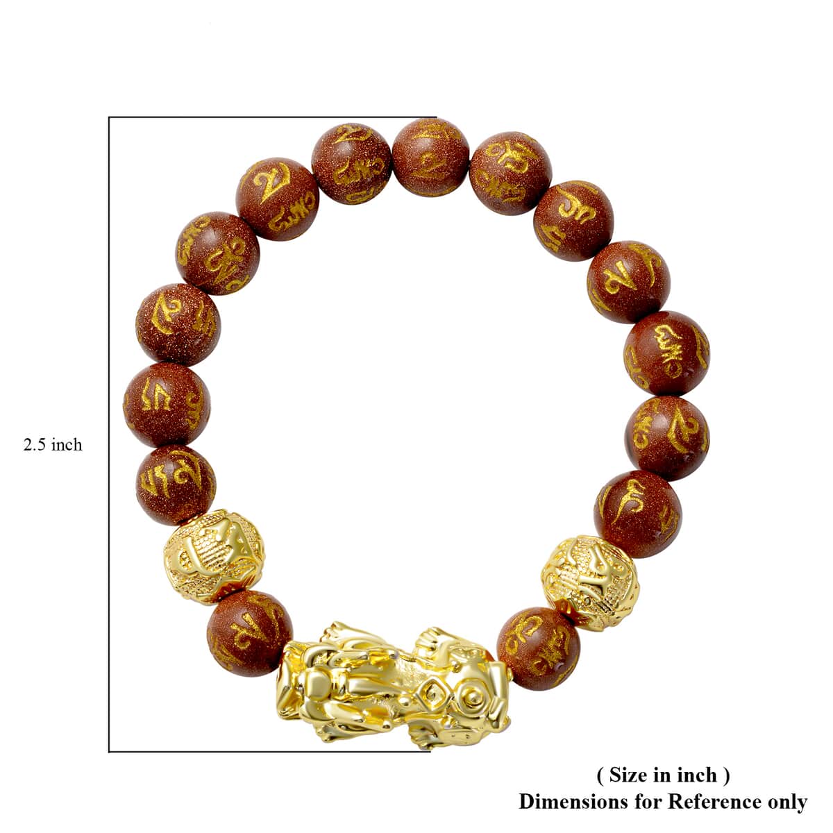 Feng Shui Pixiu Charm Gold Sandstone Carved Beads Stretch Bracelet in Goldtone, Stretchable Bracelet, Good Luck Birthday Gift 129.00 ctw image number 2