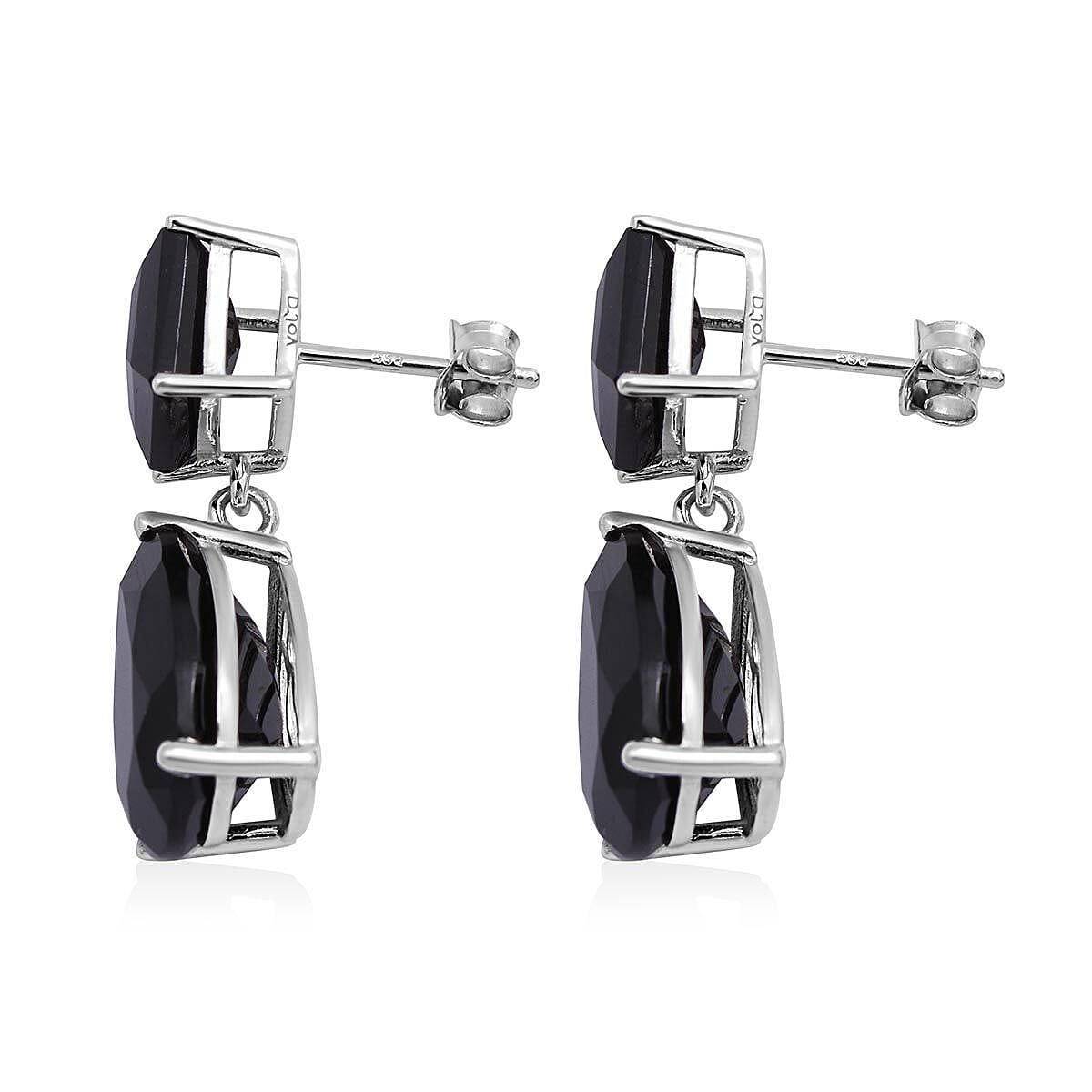 Thai Black Spinel Dangling Earrings in Platinum Over Sterling Silver 20.75 ctw image number 2