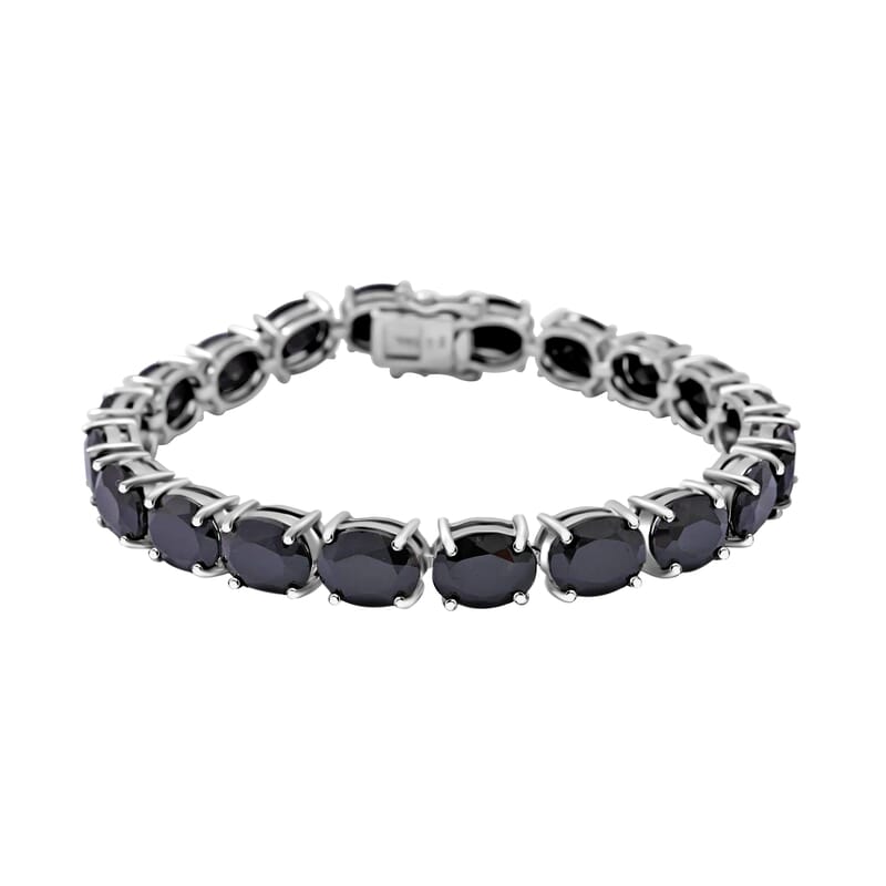 Natural Thai Black Spinel Tennis Bracelet, Platinum Over Sterling Silver Bracelet, Spinel Bracelet, Gifts For Her (6.50 In) 11.35 Grams 40.85 ctw
