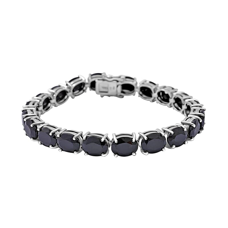 Natural Thai Black Spinel Tennis Bracelet, Platinum Over Sterling Silver Bracelet, Spinel Bracelet, Gifts For Her (6.50 In) 11.35 Grams 40.85 ctw