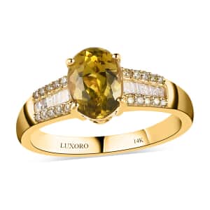 Luxoro 14K Yellow Gold AAA Natural Canary Tourmaline, Natural Yellow and White Diamond Ring (Size 6.0) 1.50 ctw