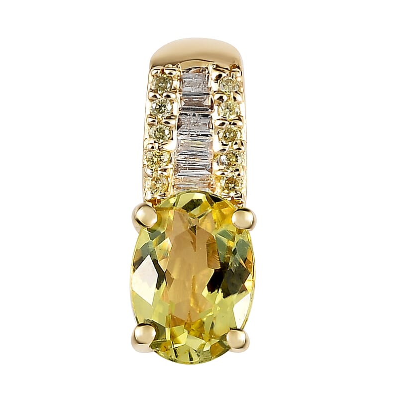 Luxoro 14K Yellow Gold AAA Canary Tourmaline, I3 Natural Yellow and White Diamond Pendant 0.90 ctw
