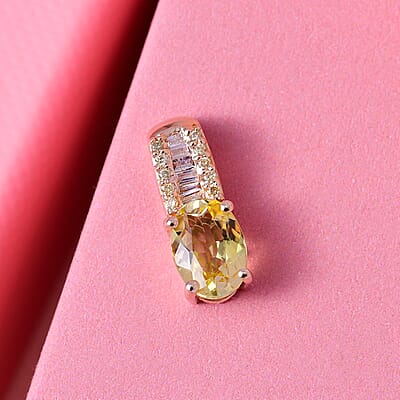 Luxoro 14K Yellow Gold AAA Canary Tourmaline, I3 Natural Yellow and White Diamond Pendant 0.90 ctw
