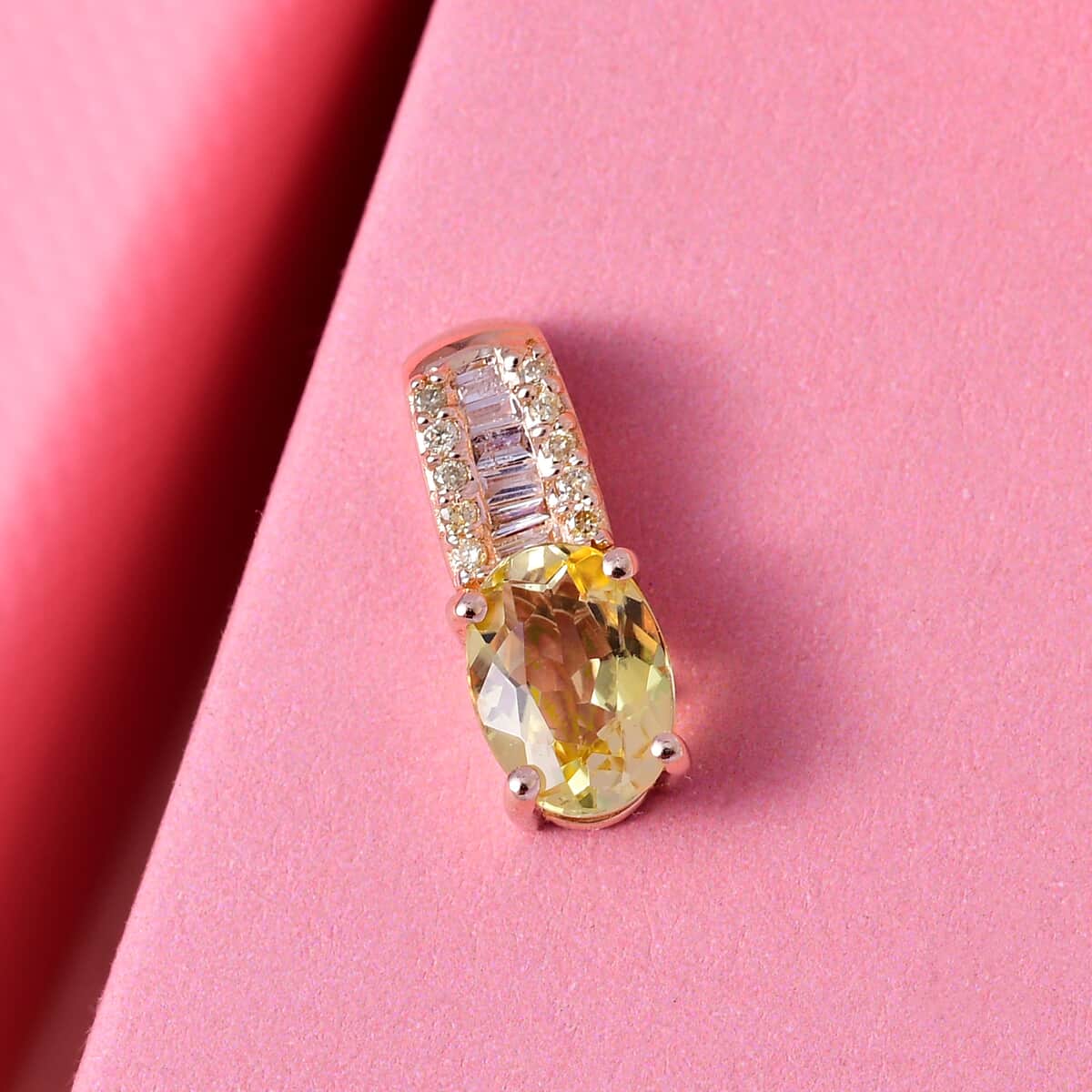 Luxoro 14K Yellow Gold AAA Canary Tourmaline, I3 Natural Yellow and White Diamond Pendant 0.90 ctw image number 1