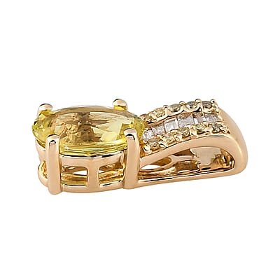 Luxoro 14K Yellow Gold AAA Canary Tourmaline, I3 Natural Yellow and White Diamond Pendant 0.90 ctw