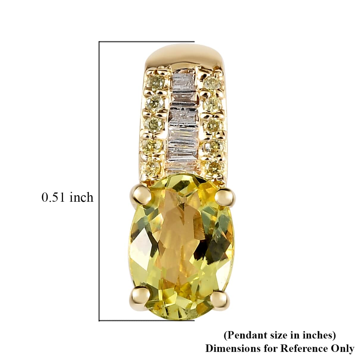 Luxoro 14K Yellow Gold AAA Canary Tourmaline, I3 Natural Yellow and White Diamond Pendant 0.90 ctw image number 4