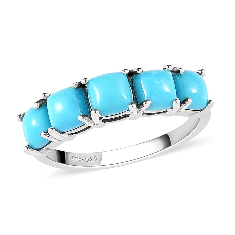 Premium Sleeping Beauty Turquoise 5 Stone Ring in Platinum Over Sterling Silver (Size 10.0) 1.75 ctw
