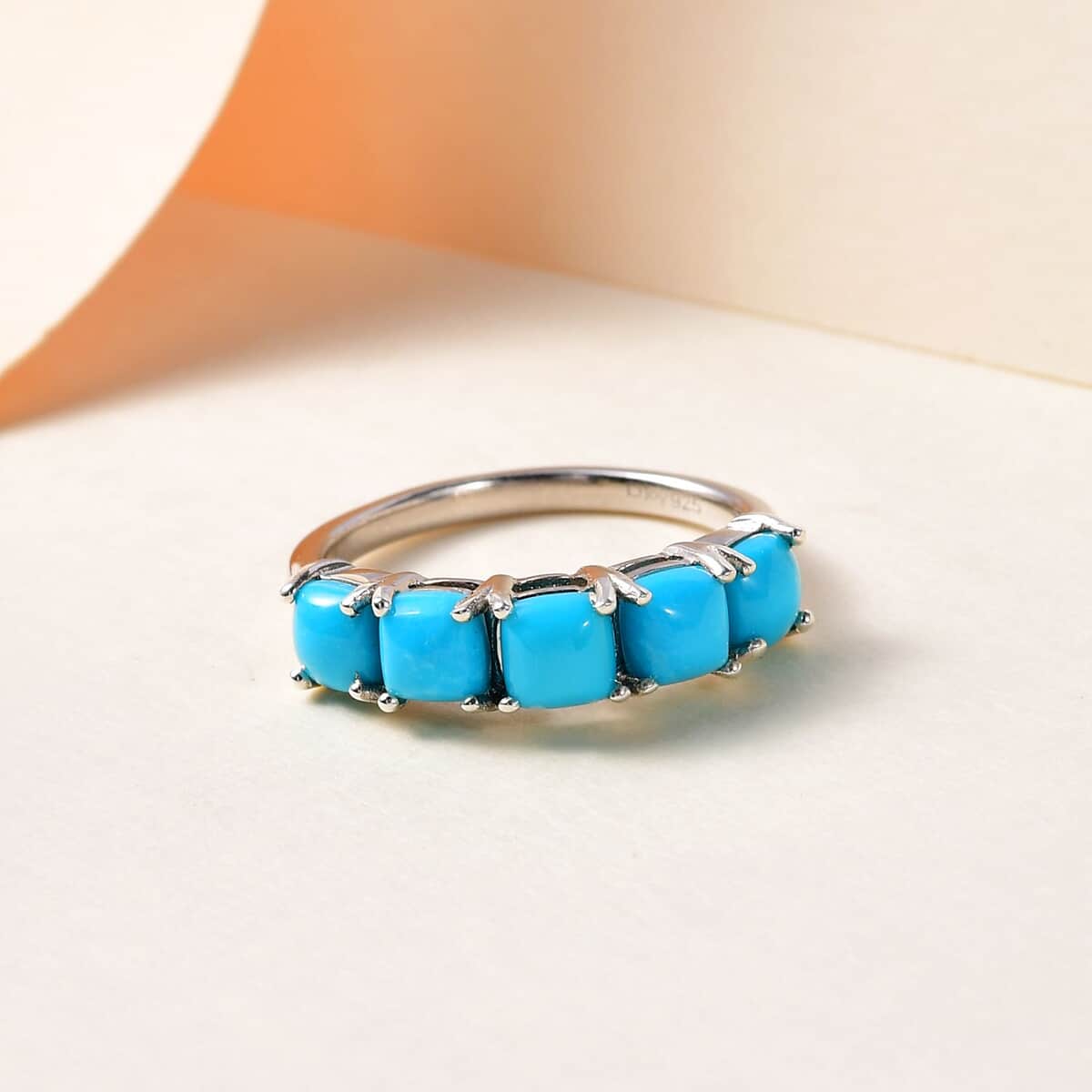 Premium AMERICAN Natural Sleeping Beauty Turquoise 5 Stone Ring in Platinum Over Sterling Silver 1.75 ctw image number 1
