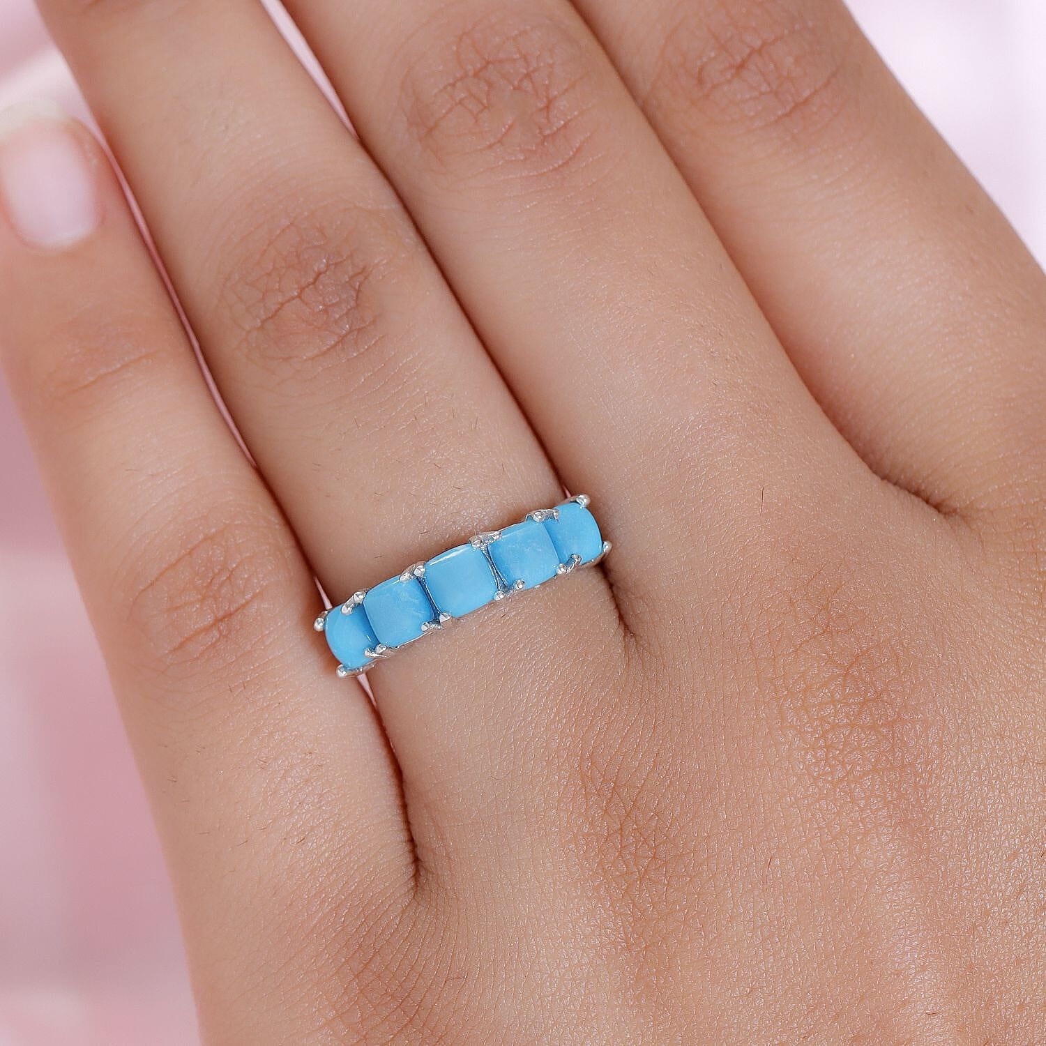 Premium Sleeping Beauty Turquoise 5 Stone Ring in Platinum Over Sterling Silver (Size 10.0) 1.75 ctw
