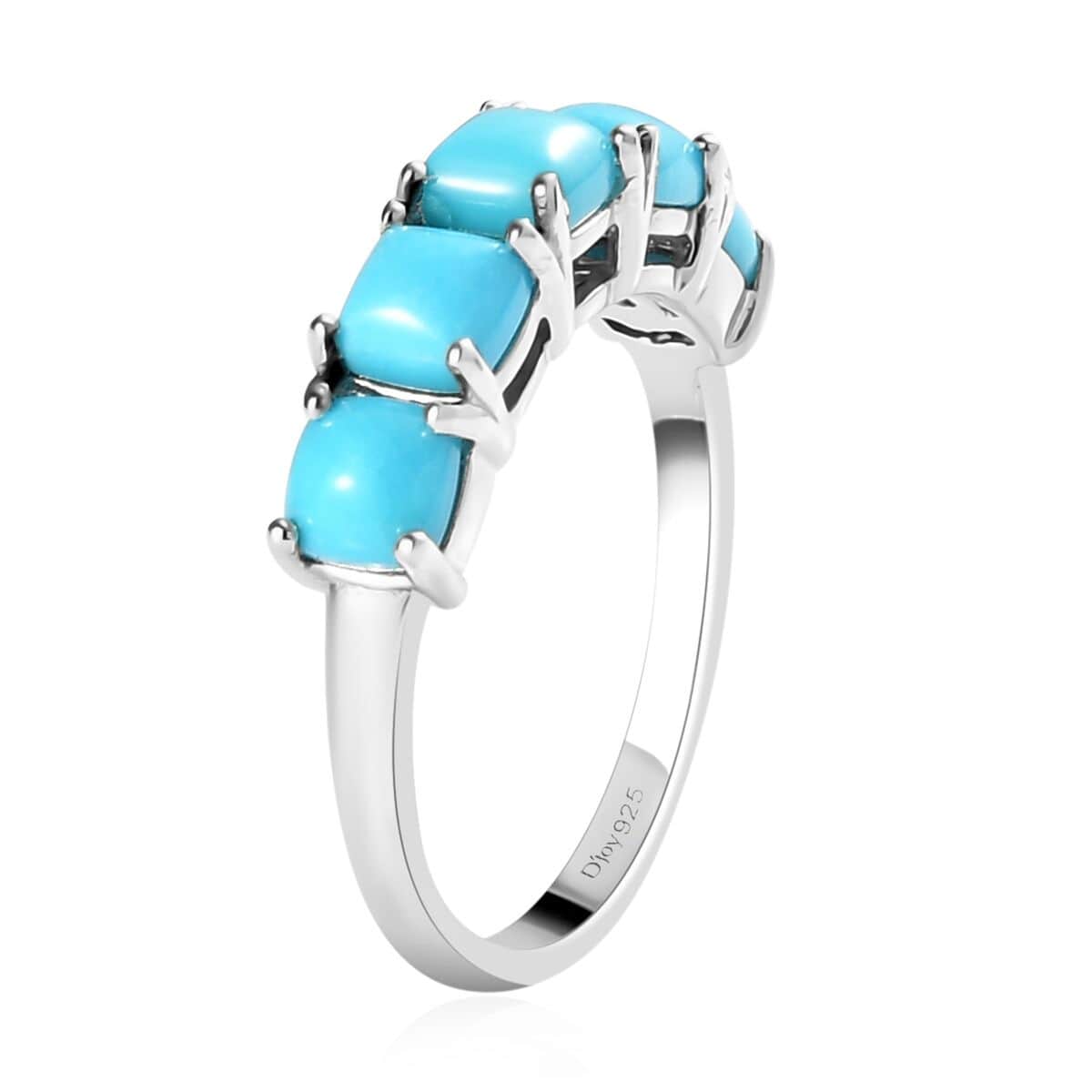 Premium AMERICAN Natural Sleeping Beauty Turquoise 5 Stone Ring in Platinum Over Sterling Silver 1.75 ctw image number 3