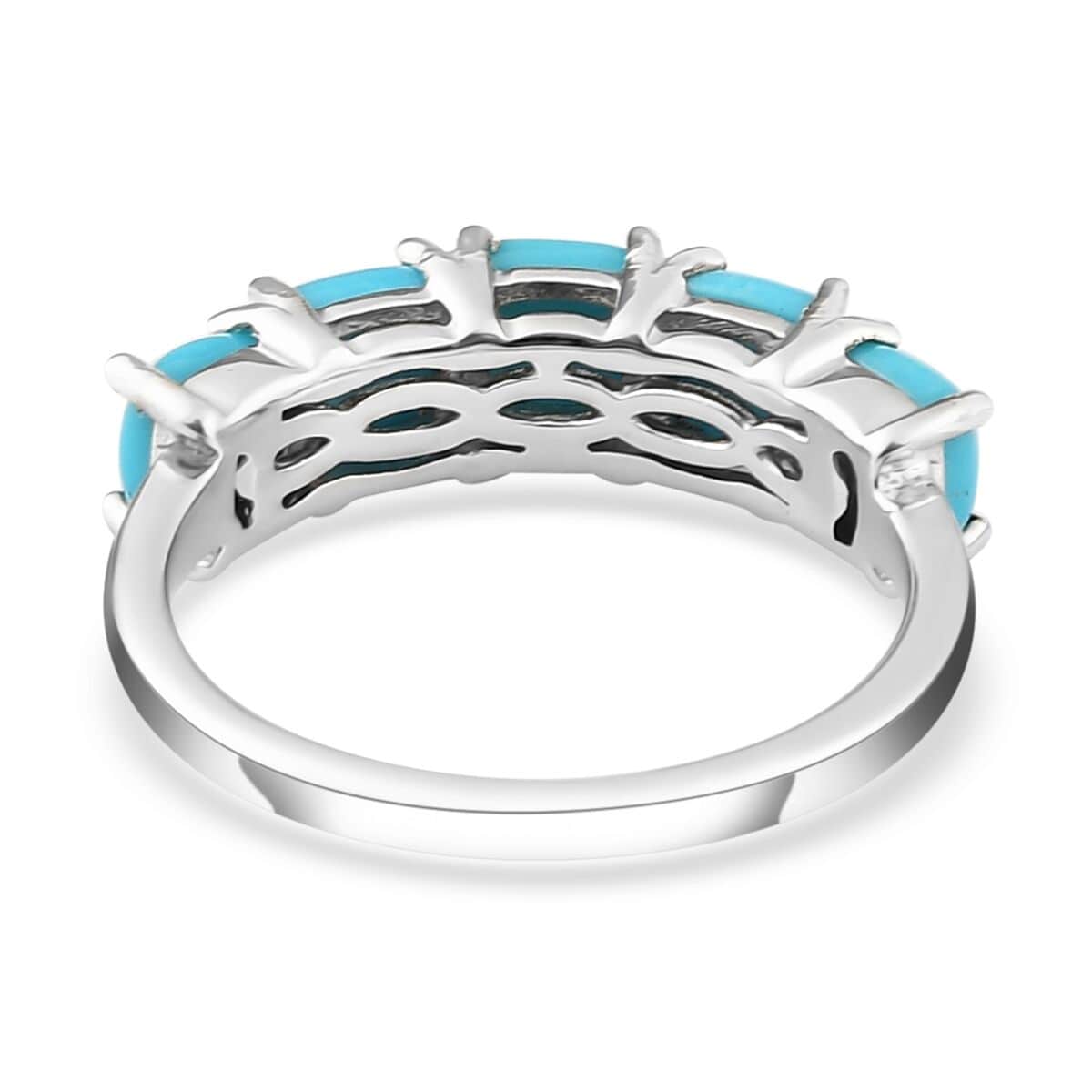 Premium AMERICAN Natural Sleeping Beauty Turquoise 5 Stone Ring in Platinum Over Sterling Silver 1.75 ctw image number 4