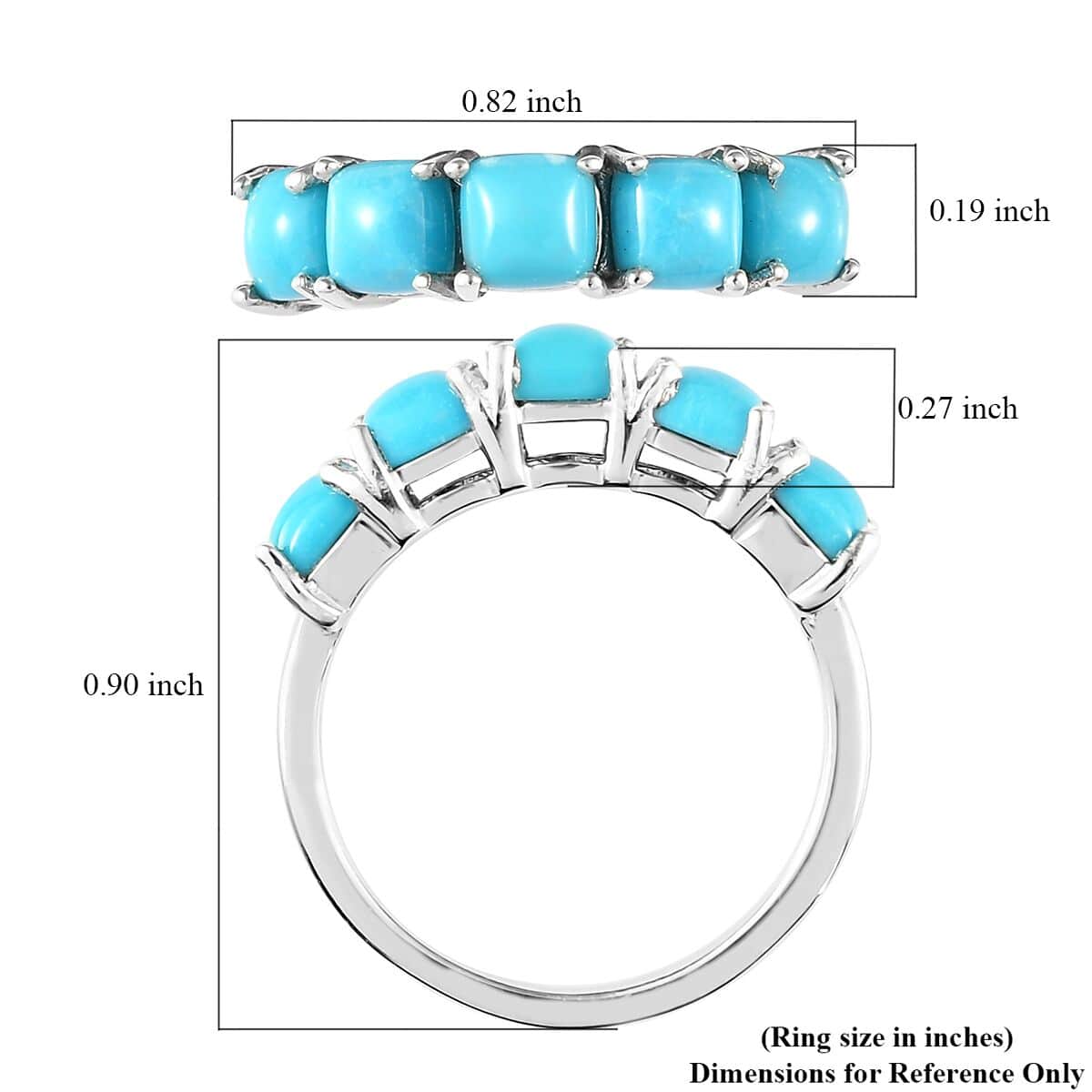 Premium AMERICAN Natural Sleeping Beauty Turquoise 5 Stone Ring in Platinum Over Sterling Silver 1.75 ctw image number 5