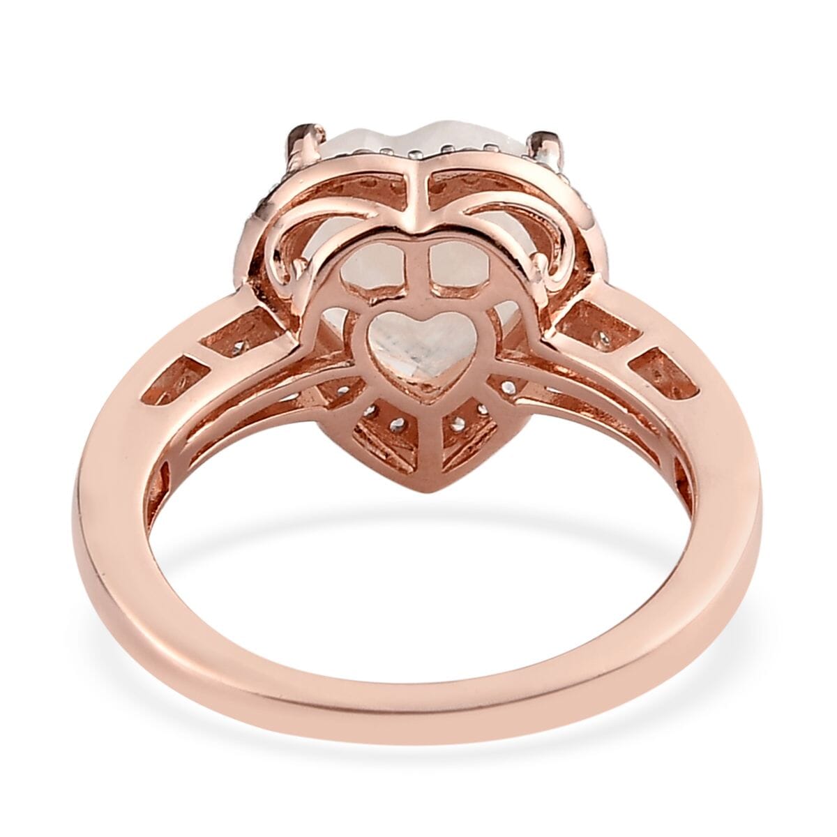 Moon Glow Moonstone and Natural White Zircon Heart Ring in Vermeil Rose Gold Over Sterling Silver (Size 9.0) 2.60 ctw image number 4