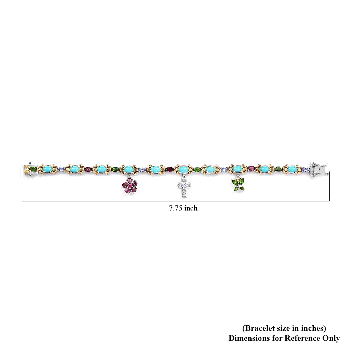 Sleeping Beauty Turquoise and Multi Gemstone Bracelet with Charm in Vermeil YG and Platinum Over Sterling Silver (7.25 In) 8.50 ctw image number 5