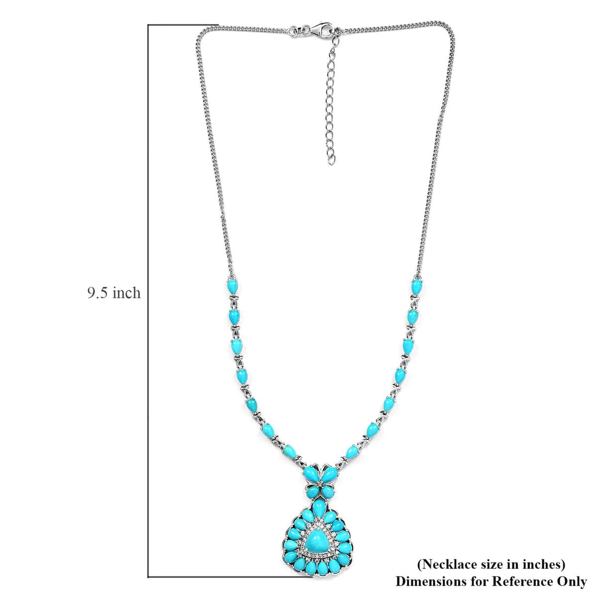 Sleeping Beauty Turquoise and Natural White Zircon Necklace 18 Inches in Platinum Over Sterling Silver 19.10 Grams 17.25 ctw image number 5