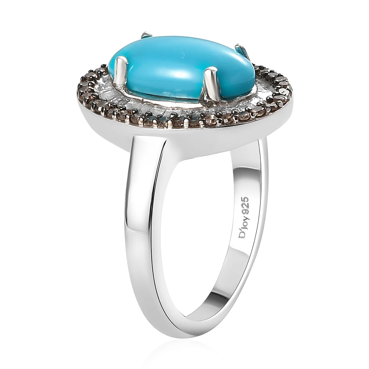 Sleeping Beauty Turquoise, Natural Champagne and White Diamond Ring in Rhodium & Platinum Over Sterling Silver (Size 5.0) 2.50 ctw