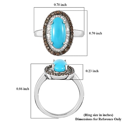 Sleeping Beauty Turquoise, Natural Champagne and White Diamond Ring in Rhodium & Platinum Over Sterling Silver (Size 5.0) 2.50 ctw