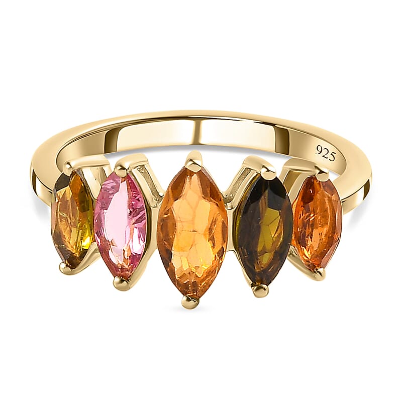 Multi-Tourmaline 5 Stone Ring in Vermeil Yellow Gold Over Sterling Silver (Size 10.0) 1.60 ctw