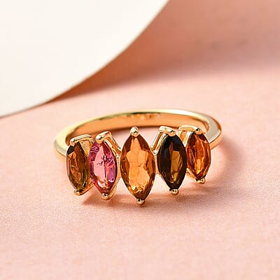 Multi-Tourmaline 5 Stone Ring in Vermeil Yellow Gold Over Sterling Silver (Size 10.0) 1.60 ctw