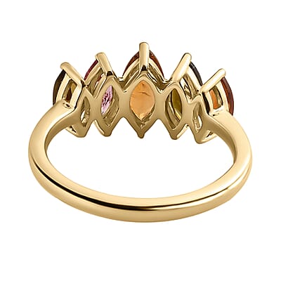 Multi-Tourmaline 5 Stone Ring in Vermeil Yellow Gold Over Sterling Silver (Size 10.0) 1.60 ctw