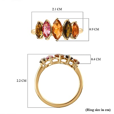 Multi-Tourmaline 5 Stone Ring in Vermeil Yellow Gold Over Sterling Silver (Size 10.0) 1.60 ctw