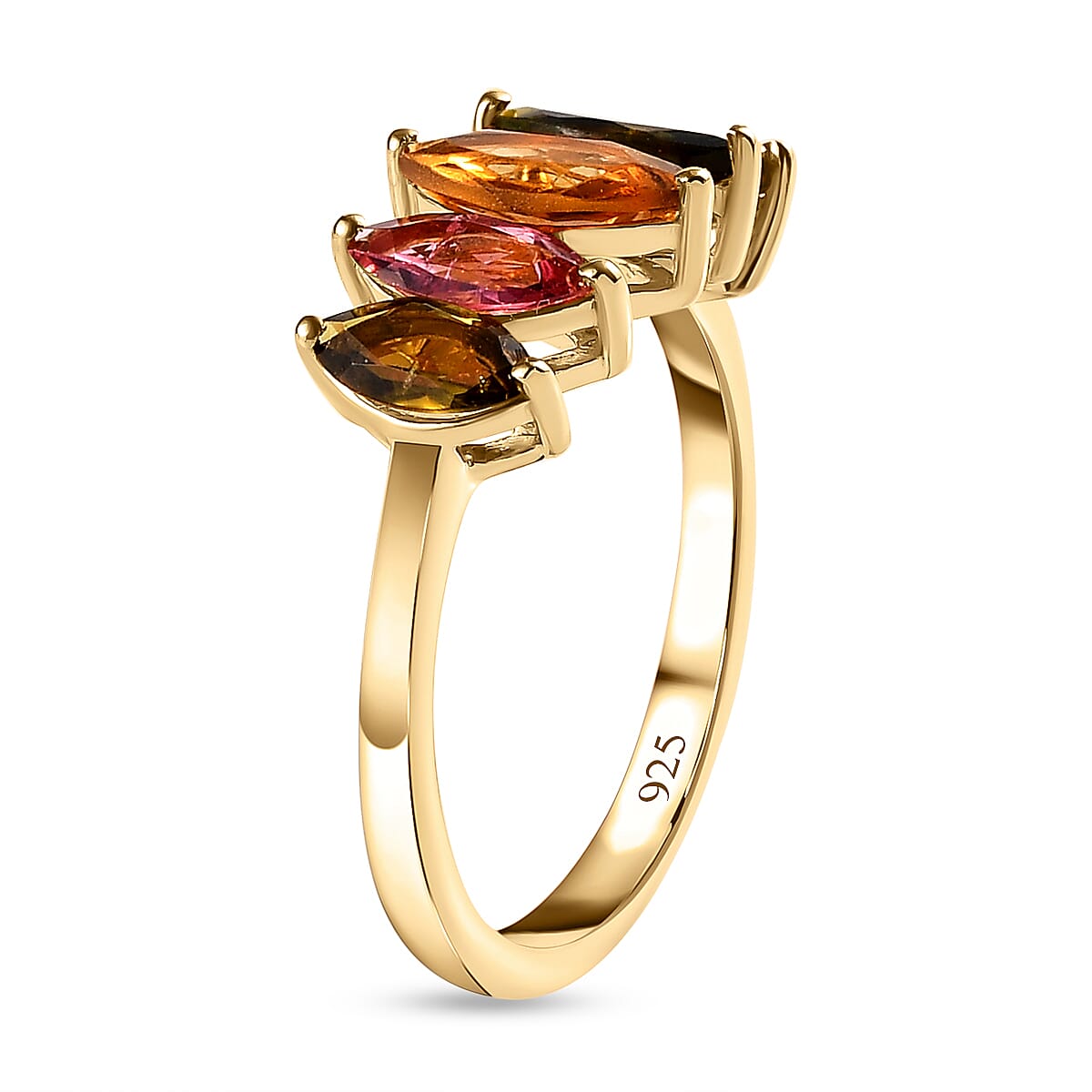 Multi-Tourmaline 5 Stone Ring in Vermeil Yellow Gold Over Sterling Silver (Size 7.0) 1.60 ctw image number 3