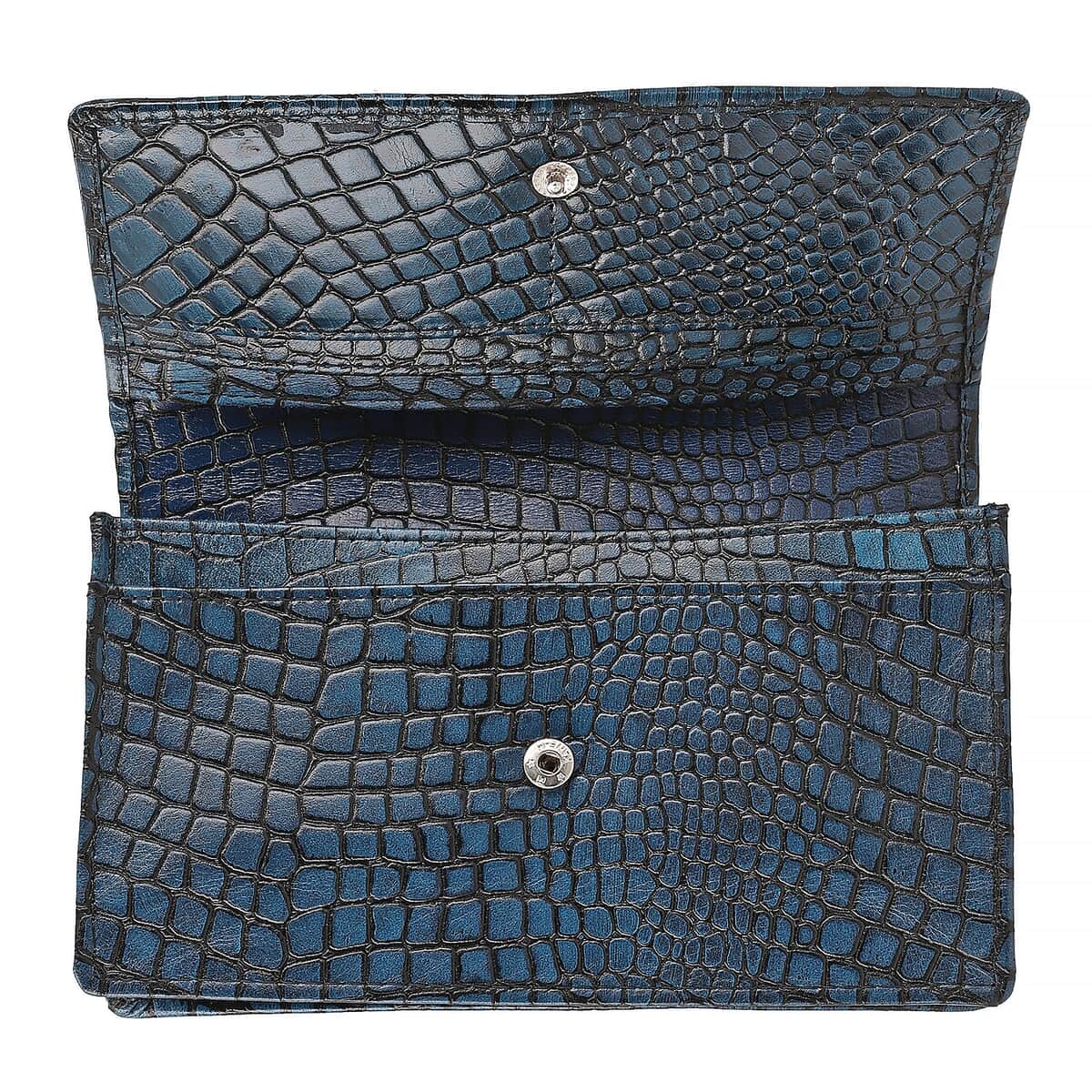 "Croco Embossed Genuine Leather Mobile Phone Wallet Size: 7.4(L)x1(W)x4.5(H) Inches Color: Turquoise" image number 5