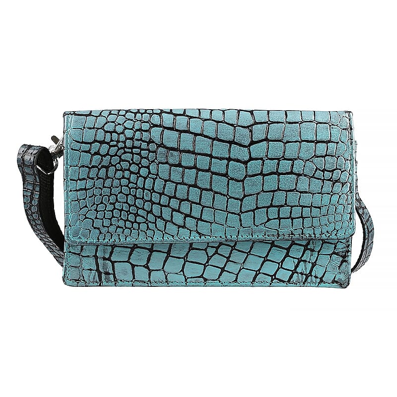 Mint Blue Croco Embossed Mobile Case Genuine Leather Crossbody Bag for Women with Detachable Shoulder Strap, Shoulder Purse, Crossbody Handbags, Designer Crossbody, Leather Handbags