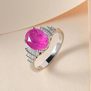 Ilakaka Hot Pink Sapphire (FF) and Diamond 3.99 ctw Ring in Platinum Over Sterling Silver (Size 11.5)