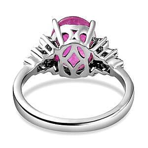 Ilakaka Hot Pink Sapphire (FF) and Diamond 3.99 ctw Ring in Platinum Over Sterling Silver (Size 11.5)
