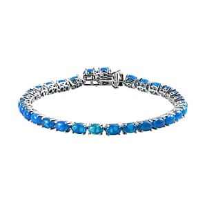 Premium Paraiba Blue Ethiopian Opal Tennis Bracelet in Platinum Over Sterling Silver (7.25 In) 8.80 ctw
