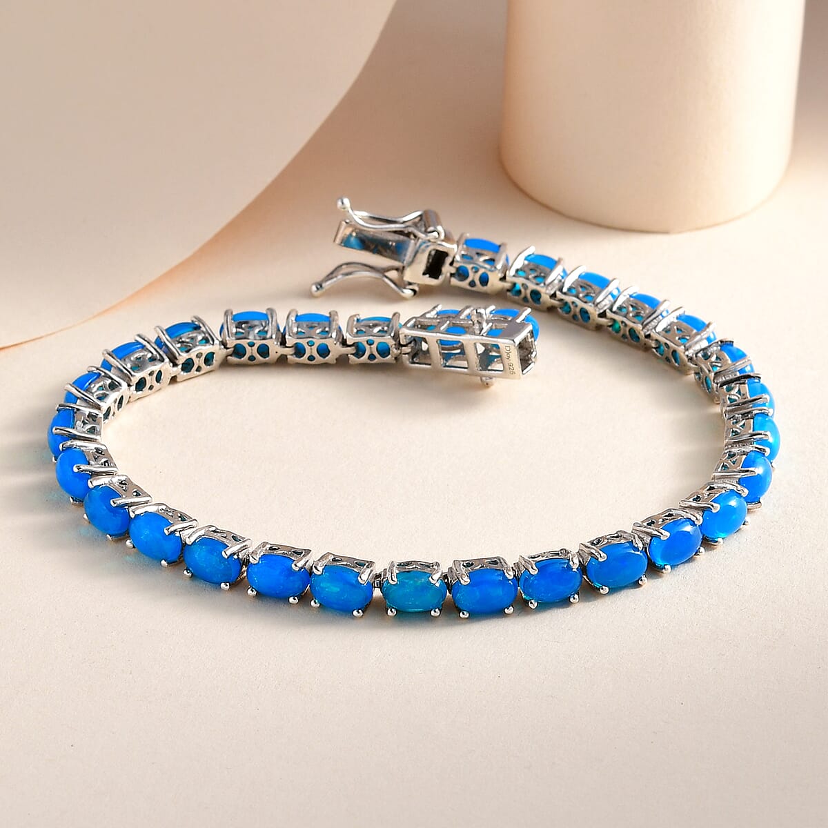 Premium Paraiba Blue Ethiopian Opal Tennis Bracelet in Platinum Over Sterling Silver (8.00 In) 9.65 ctw image number 1