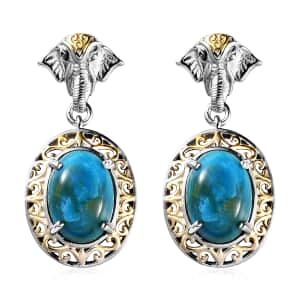 Premium Peruvian Opalina Elephant Earrings in 14K Yellow Gold and Platinum Over Copper with Magnet 9.35 ctw