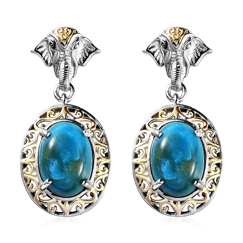 Premium Peruvian Opalina Elephant Earrings in 14K Yellow Gold and Platinum Over Copper with Magnet 9.35 ctw