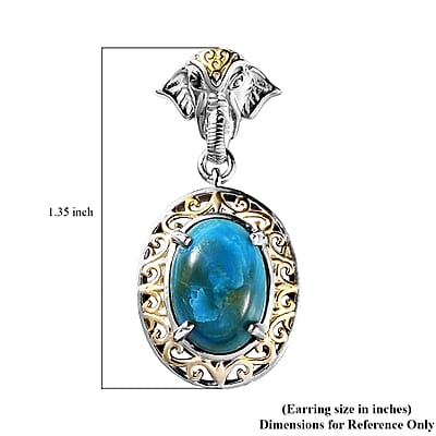 Premium Peruvian Opalina Elephant Earrings in 14K Yellow Gold and Platinum Over Copper with Magnet 9.35 ctw