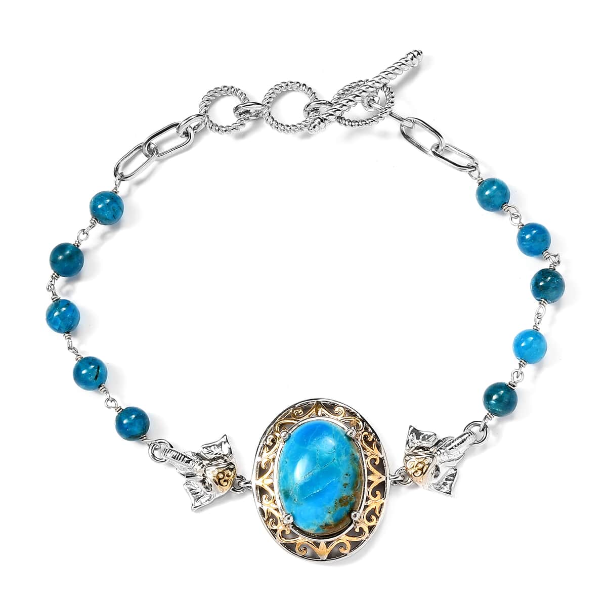 Premium Peruvian Opalina and Malgache Neon Apatite Elephant Bracelet in 14K Yellow Gold and Platinum Over Copper (8.00 In) 24.75 ctw image number 0