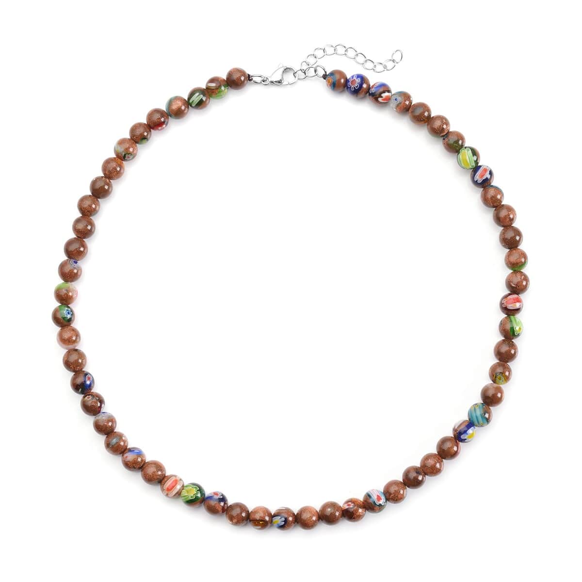 Murano Style on Golden Sandstone 7-9mm Beaded Necklace (18-20 Inches) in Stainless Steel 183.00 ctw image number 0