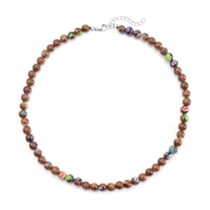 Murano Style on Golden Sandstone 7-9mm Beaded Necklace (18-20 Inches) in Stainless Steel 183.00 ctw , Tarnish-Free, Waterproof, Sweat Proof Jewelry
