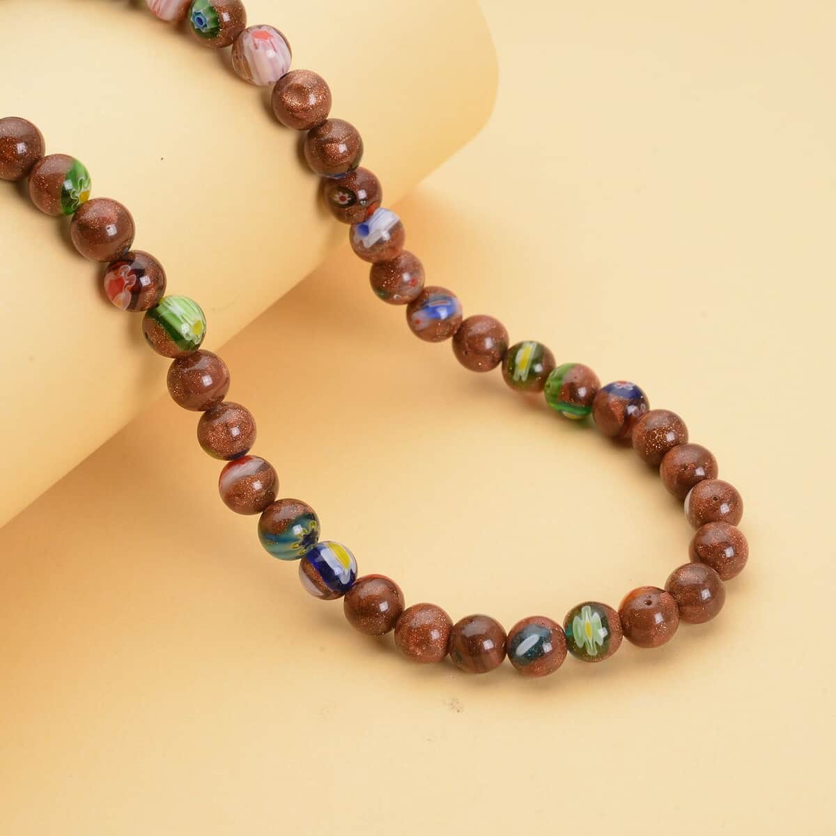 Murano Style on Golden Sandstone 7-9mm Beaded Necklace (18-20 Inches) in Stainless Steel 183.00 ctw image number 1