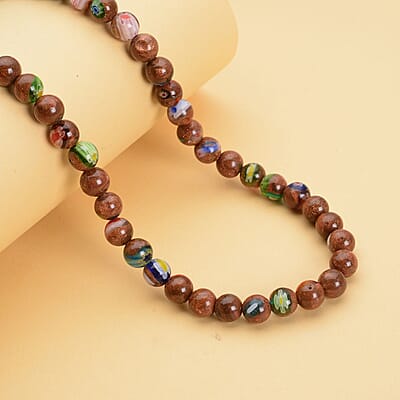 Murano Style on Golden Sandstone 183.00 ctw 7-9mm Beaded Necklace in Stainless Steel 18-20 Inches, Tarnish-Free, Waterproof, Sweat Proof Jewelry